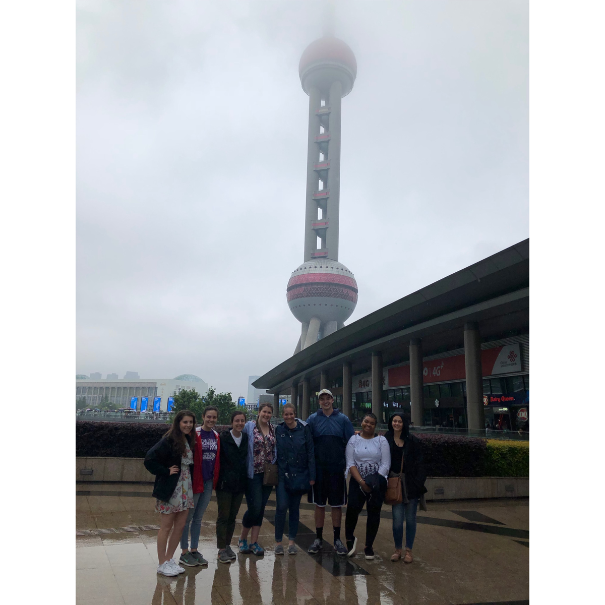 Student group outside Oriental Pearl Tower, Shanghai
